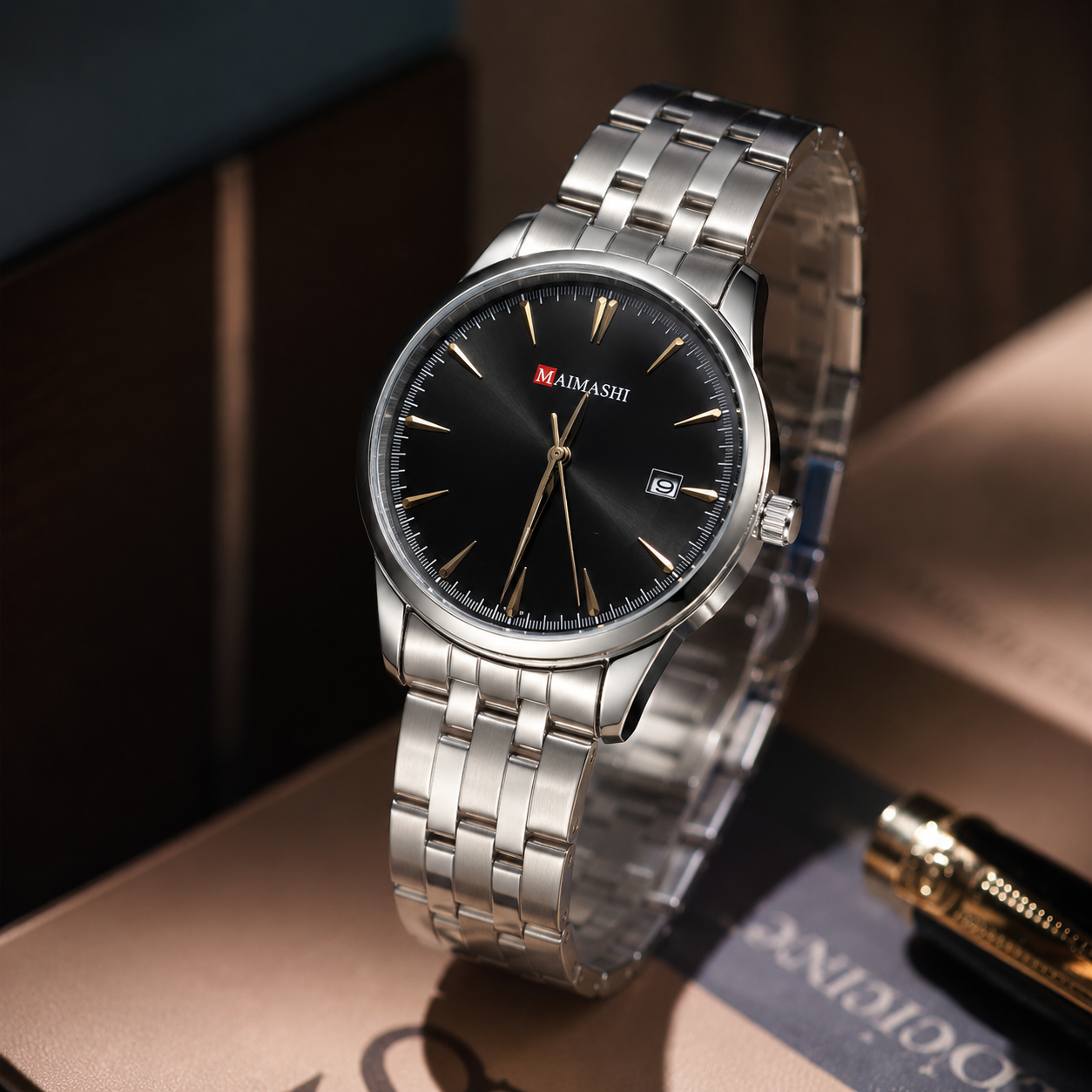 MAIMASHI Premium Metal Kəmərli Kişi Saatı – Qara Kadran